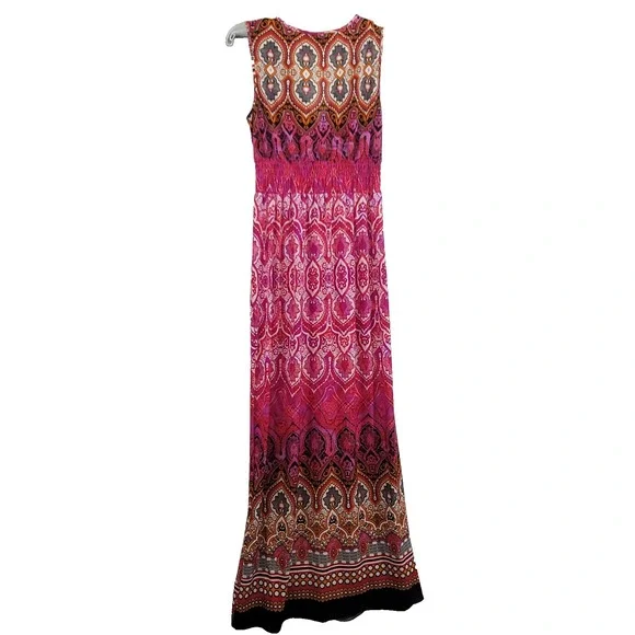 Mlle Gabrielle Women M Smocked Maxi Sun Dress Paisley Boho Summer Beach Resort - Picture 4 of 9
